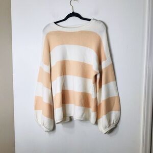 Sabo Australian sweater pullover women small orange white stripe cotton oversize